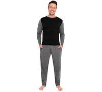 CityComfort Warme Schlafanzug Herren Lang, 2-Teiliges Pyjama Set - Geschenke für Herren Teenager (Schwarz/Anthrazit, XXL)