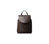 Cityrucksack CALVIN KLEIN "BOLD CK FLAP MINI BACKPACK", Damen, Gr. B/H/T: 18cm x 24cm x 8,3cm, braun, Lederimitat, Rucksäcke Cityrucksack, Mini Rucksack, Kordelzug, Freizeitrucksack mit CK-Logo (43956