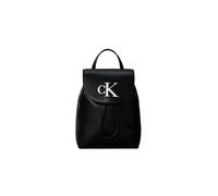 Cityrucksack CALVIN KLEIN "BOLD CK FLAP MINI BACKPACK", Damen, Gr. B/H/T: 18cm x 24cm x 8,3cm, schwarz (schwarz, weiß), Lederimitat, Rucksäcke Cityrucksack, Mini Rucksack, Kordelzug, Freizeitrucksack 