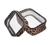 CIYODO 2 Stück wasserdichte Reise Kosmetiktasche mit Leopardenmuster Große Transparente Kulturbeutel für Damen Wasserabweisender Leichter Toilettenartikel Organizer für Reisen und