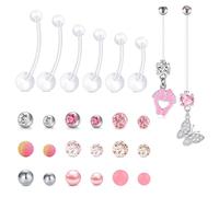 CIZME Bauchnabelpiercing Schwangerschaft 14G UV Bioflex,8 Längen(12-38mm) Schwangerschaftspiercing Bauchnabel, Flexibles Nabelpiercing für Schwangere mit 18 Ersatzkugeln Hypoallergen