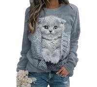 CJINSON Damen-Sweatshirt, niedlicher 3D-Tier-Katzen-Druck, Pullover, Katzen, Hunde, langärmelig, lässig, lockeres Oberteil, # 2, XXXL
