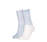 Socken CALVIN KLEIN JEANS "CKJ WOMEN SOCK 2P GLOSSY RIB", Damen, Gr. 39-42, weiß (weiß, blau), Materialmix, elastisch, Socken Socken, mit Logostickerei (85953505-39) weiß, blau
