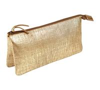 Clairefontaine 410049C Schlampermäppchen KLEO-PATHRA, flach mit 2 Fächern, aus Lammleder, 22 x 11cm, 1 Stück, Gold