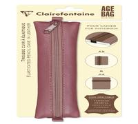 Clairefontaine 5x Age Bag, flaches Schlampermäppchen aus Leder für Notizbuch, 20x4,5 cm - Antikrosa 77041C - rosa 77041C