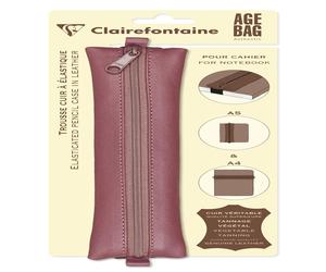Clairefontaine 5x Age Bag, flaches Schlampermäppchen aus Leder für Notizbuch, 20x4,5 cm - Antikrosa 77041C - rosa 77041C