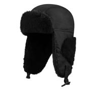 Clakllie Fliegermütze Pilotenmütze mit Kunstfell Pelz Ohrenschützer Winter Warm Bombermützen Skimütze Winddicht Trappermütze Trooper Cap Ohrenklappen Jagdmütze Uschanka Russische Mütze,DPL11-Black