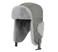 Clakllie Warm Faux Fur Leder Aviator Pilot Hat Herren Damen Trappermütze Fliegermütze Wintermütze Ohrenklappen Winddicht Bombermütze Russenmütze with Ear Flaps für Radfahren Snowboarden Skaten Gray