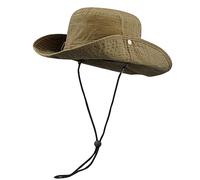 CLAPE Unisex Baumwolle Buschhut Breiter Krempe Boonie Hat Trekking Sonnenhut mit Kinnband Cowboy-Stil Fischerhut Bucket Hat Outdoor Angelhut Khaki HJY6