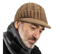 CLAPE Warm Strickmütze mit Visier Elastisch Beanie Mütze Herren Damen Wolle Wintermütze Cable Beanie Hat Acrylic Watch Hat