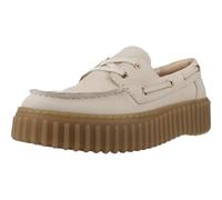Schnürschuh CLARKS "Torhill Boat", Damen, Gr. 42, beige, Leder, Schuhe Schnürschuh, mit Contour Cushion-Fußbett (28415229-42) beige