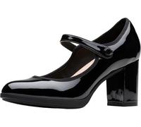 Clarks Bayla Lily Mary Jane Pumps mit Blockabsatz für Damen, Schwarz Lack Synthetisch, 8.5
