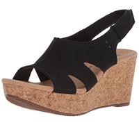 Clarks Damen Annadel Bari Keilsandale, schwarzes Nubukleder, 44 EU