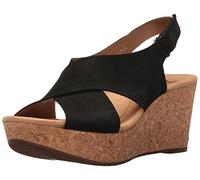 CLARKS Damen Annadel Eirwyn Keilabsatz-Sandale, schwarzes Nubukleder, 35.5 EU