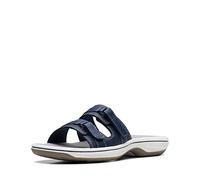 Clarks Damen Breeze Piper Schiebe-Sandalen, Marineblaues Synthetikmaterial, 38.5 EU