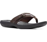 Clarks Damen Breeze Sea Flip-Flop-Sandalen - Bequemer Flip Flop mit verstellbarem Haken und Fußgewölbe-Stützfunktion - Lässige Sommer-Cloudsteppers für den täglichen Gebrauch, Dunkelbraun / Schwarz, 7