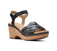 Clarks Damen Giselle Coast Sandale mit Keilabsatz, schwarzes Leder, 7.5