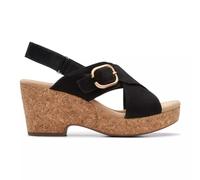 Clarks Damen Giselle Dove Keilsandale, schwarzes Nubukleder, 39 EU