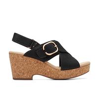 Clarks Damen Giselle Dove Keilsandale, schwarzes Nubukleder, 40 EU