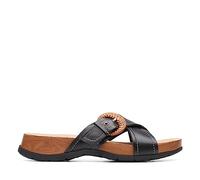 Clarks Damen Reileigh Bay Schiebe-Sandalen, Schwarzes Leder, 42 EU