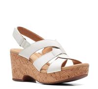 Clarks Giselle Beach Wedge Sandal, White Leather, 9 Wide