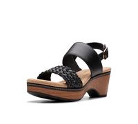 Clarks Damen Seannah Step Keilsandale, Schwarzes Leder, 37 EU