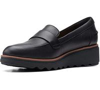 Clarks Damen - Sharon Gracie Einfassung - 8,5w Penny Loafer, Schwarzes Leder mit dunkelbraunem Rand, 39.5 EU Weit