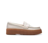 Clarks Damen Slipper/Loafer TORHILL Penny Creme-Weiß Glattleder - Reptilprägung, Größe:7, Farbauswahl:weiß