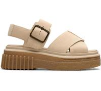 Clarks, EVAMAR Wish Suede, Sandalen aus Leder, Keilabsatz, modisch, lässig, Beige Ecru, 39 EU