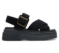 Clarks, EVAMAR Wish Suede, Sandalen aus Leder, Keilabsatz, modisch, lässig, Total Black, 39 EU