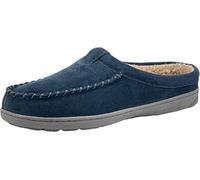 Clarks Herren Hausschuhe mit offenem Rücken, Veloursleder, Pantoffeln mit Plüsch-Sherpa-Futter, für drinnen und draußen, navy, 9