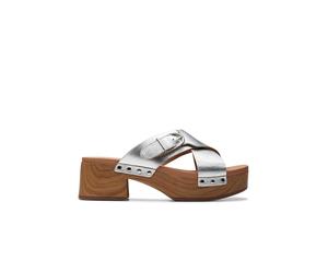 Clarks Leder-Pantoletten "Sivanne Walk" in Silber - Größe 37,5 | Damen Pantoletten