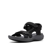 Clarks Mira Bay Flache Sandalen für Damen, Textil schwarz, 39.5 EU