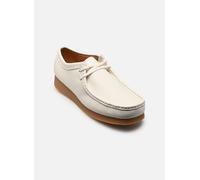 Schnürschuh CLARKS "Wallabee EVO", Damen, Gr. 42,5, weiß, Leder, Schuhe Schnürschuh, mit Kieselkrepp-Effekt (56344940-42,5) weiß