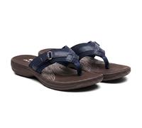 Clarks Womens Breeze Sea Flip-Flop Sandals - Comfortable Flip Flop with Adjustable Hook and Arch Support - Casual Summer Wearing Cloudsteppers for Everyday, Marineblau/Braun, 38.5 EU