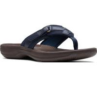 Clarks Womens Breeze Sea Flip-Flop Sandals - Comfortable Flip Flop with Adjustable Hook and Arch Support - Casual Summer Wearing Cloudsteppers for Everyday, Marineblau / Braun, 12
