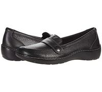 Clarks Women's Cora Daisy Loafer Flat, Black Tumbled Leather, 9.5 X-Wide