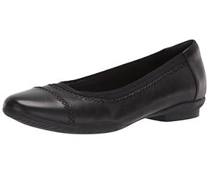 Clarks Women's Sara Bay Ballet Flat, Black Leather, 8 Narrow