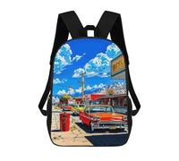 Classic Cars on A Sunny Day Schulrucksack, 3D-gedruckt, Kinder-Schulrucksack, Lässiger Modischer Reiserucksack Für Kinder, Schüler 17inch