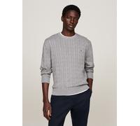 Strickpullover TOMMY HILFIGER "CLASSIC CABLE CREW NECK mit Strukturstrick und Flaglabel", Herren, Gr. XXL, grau (medium grau heather), Obermaterial: 100% Baumwolle, normal, Rundhals, Bündchen, Pullove