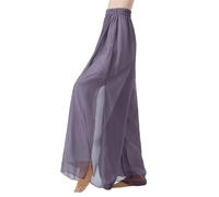 Classical Dance Pant Women Two Layers Side Slit Wide Leg Pants Loose Fit Flowing Trousers Stage Costumes Für Tanzproben(Deep Purple,XL)