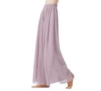 Classical Dance Pant Women Two Layers Side Slit Wide Leg Pants Loose Fit Flowing Trousers Stage Costumes Für Tanzproben(Pink-Purple,L)