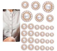 Classicseali 30 Stück Vintage Perlenknöpfe, Perlenknöpfe zum Annähen, 3 Größen Goldene Perlen Knöpfe zum Annähen für Anzugjacken,Strickpullover,Näharbeiten,Ersatzartikel (18/21/25mm)