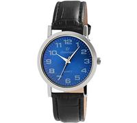 Classique Herrenuhr Blau Schwarz Analog Metall Kunst-Leder Quarz Armbanduhr