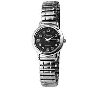 Classix Damenuhr Schwarz Silber Zugband Zugarmband Metall Armbanduhr
