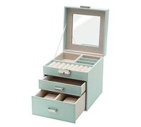 Clauss Schmuckkästchen, 3 Ebenen, 2 Schubladen, Spiegel im Deckel, abschließbar, PU-Leder, Geschenk, BC-10045