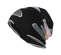 CLDBMD Hazy Lotus bedruckte Strickmütze für Erwachsene, modisch, weich, bequem und atmungsaktiv, Schwarz