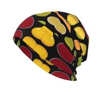 CLDBMD Leonardo_Vision_XL_Fruit_Collection_2 Bedruckte Strickmütze für Erwachsene, modisch, weich, bequem und atmungsaktiv, Schwarz