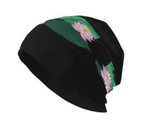 CLDBMD Leopard Beside Lotus-Strickmütze für Erwachsene, modisch, weich, bequem und atmungsaktiv, Schwarz