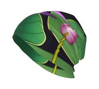 CLDBMD Magic Lotus Strickmütze für Erwachsene, Blumendruck, weich, bequem und atmungsaktiv, Schwarz